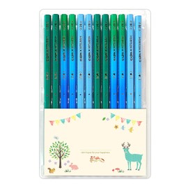 Pencils, Easy to Write, Gift Clean, Pencils, 12 Pieces, Mitsubishi Pencil, Hexagonal Axis, 2B, Gift Message Wrapping (03: Mixed Gradient Blue)