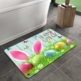 Nreafifi Easter Bathroom Rugs Mat Non Slip Super Absorbent Stain Resistant Quick Dry Thin Funny Rabbit Egg Bathroom Rug-Bath Mats for Bathroom Floor Bathtub,30"x20"