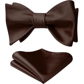 HISDERN Bow Ties for Men Chocolate Brown Self Tie Bow Tie & Pocket Square Set Classic Formal Satin Bowties for Tuxedo Wedding Party