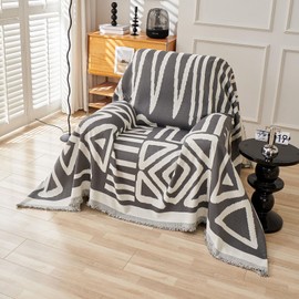 HANDONTIME Reversible Sofa Cover Boho Geometric Couch Cover for Dogs Dark Grey Couches Covers Washable Chenille Couch Covers for 3 Cushion Couch Pet Friendly Furniture Protector for Pets, 71" X71"