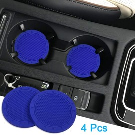 MACHSWON 4 Pack PVC Car Cup Holder Blue Anti Slip Car Coasters Insert Coaster 2.75" Cup Mats Universal Vehicle Interior Accessories