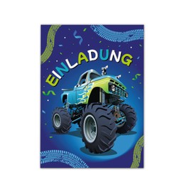 12 Invitation Cards for Children's Birthday Boys Car Monster Truck