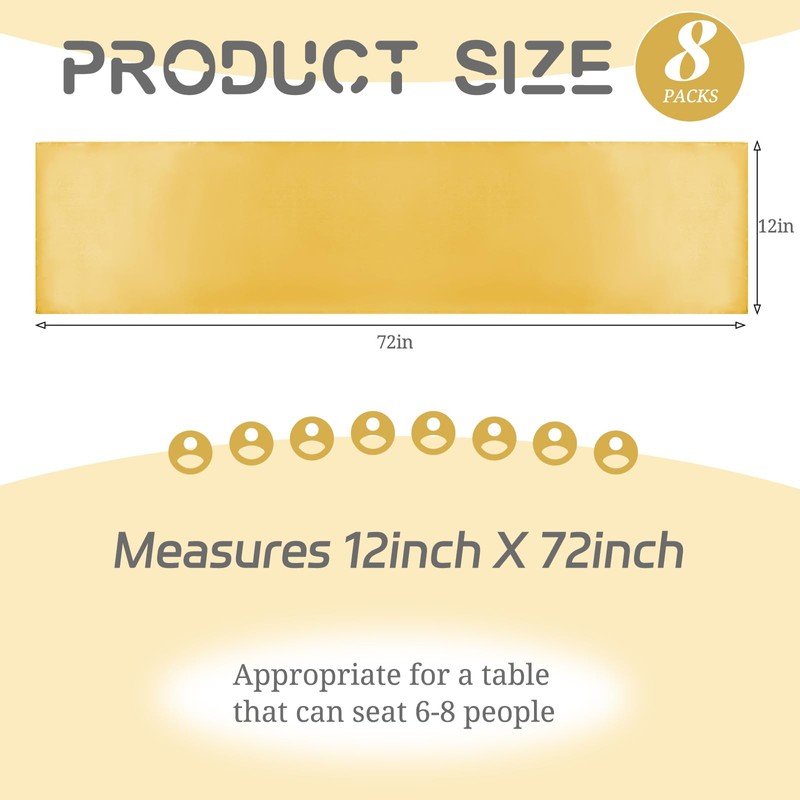 Teruntrue 8 Pack Gold Satin Table Runner, 12 x 72