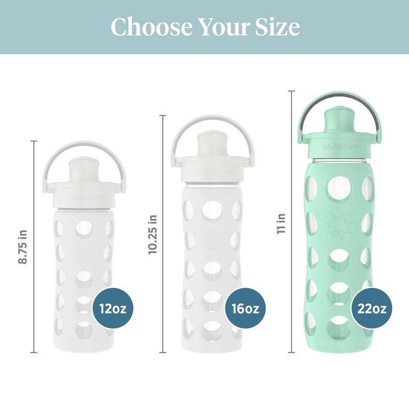 Lifefactory 22-Ounce Glass Water Bottle with Active Flip Cap and
