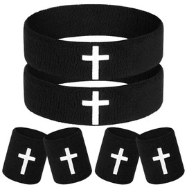 Shyyween 6 Pcs Christian Cross Sweatband Set Religious Sports Headband & Wristband Set Wicking Athletic Wristband Sport Accessories Supplies for Men Women Basketball Baseball Soccer Gym Running