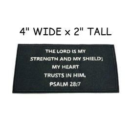Psalm 28:7 Patch 4" x 2" Embroidered Iron-on/Sew-on Applique, Religious Eternal Life Bible Verse, Love Jesus God, Christian Biker, Decorative Embroidery Clothing Vest Jackets Jeans, Premium Stitching