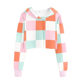 Seiciviy Girls Fall Winter Clothes Crop Sweatshirts Hoodies Kids Teen Cute Plaid Shirts Long Sleeve Casual Fashion Tops A-pink