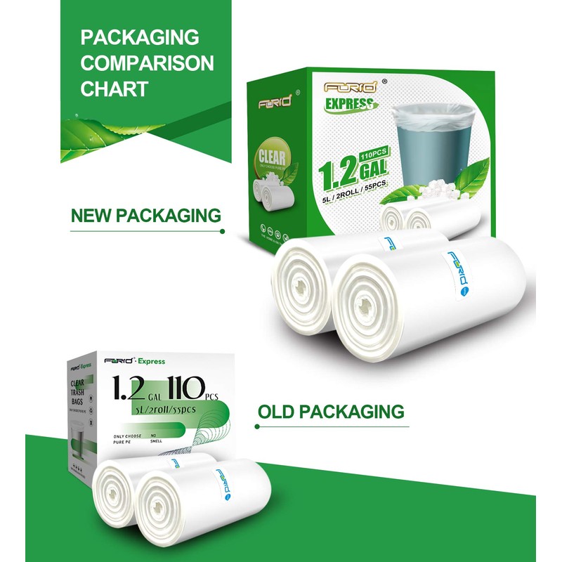 FORID Small Clear Trash Bags, 1.2 Gallon Tiny Garbage Bags,