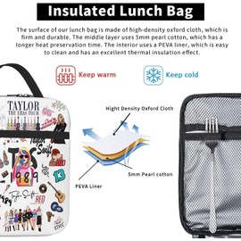 DRYLF Singer Insulated Lunch Bag Women Tote Bag, Cute Lunch Box for Music Lovers, Reusable Thermal Lunch Box for Women Men Adults Picnic Work(white)