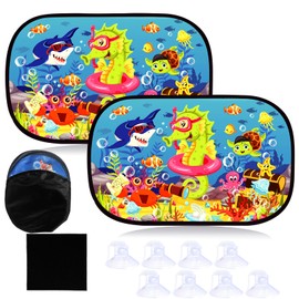 2 Pack Car Side Window Shades for Baby, Ocean World Car Sun Shade Static Cling Rear Sunshades, Universal Window Blinds Screen for Most Vehicles, Glare Shield UV Rays Protection for Kids Adults Pets