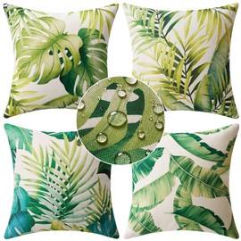 MIULEE 4 Pack Cushion Covers Outdoor Waterproof Throw Pillow Cover Home Pillow Case Pillowcases for Tent Park Bed Sofa Chair Bedroom Decorative Balcony 40x40cm 16x16inch Green
