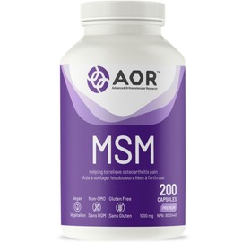 AOR MSM 1000mg (Non-GMO and Gluten-Free), 100-200 Vegetable Capsules, 200 Vegetable Capsules