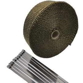 SiyphuNing 2" wide x 16.5Ft length Titanium Basalt Manifold Header Exhaust Pipe Heat Wrap +10 Stainless Steel Locking Ties Kit for Motorcycle Heat Shield Tape