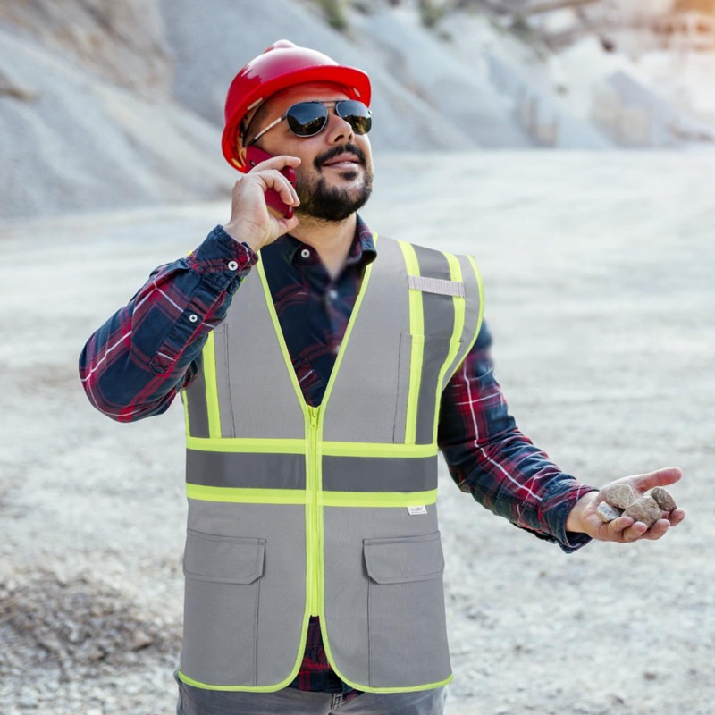 SULWZM High Visibility Reflective Safety Vest with Zipper and Pockets