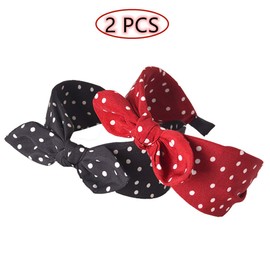 2Pcs Polka Dot Print Bowknot Headband Wide Band Cloth Hairbands Hair Hoop Headwrap Hair Accessories for Women Girls
