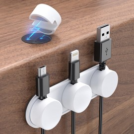 Xuuza Magnetic Cable Organizer, 4+1 Set, White, Wire Holders for Office Desk Laptop USB Charging Cable Nightstand Phone Cord Organization