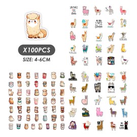 CHROMACRAFT 100 Cute Alpaca Stickers, Cartoon Animal Stickers, Waterproof Graffiti Stickers, Aesthetic Stickers, Scrapbook Stickers, Bicycle Stickers, DIY Decoration Stickers