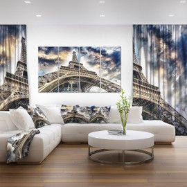 Designart The Paris Eiffel Tower View from Ground-Cityscape Canvas print-48x28 4 Piece-PT10126-271, 28'' H x 48'' W x 1'' D 4P