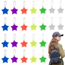KEYRI 24 Pieces Safety Reflector Pendant, Star Reflector Pendant with Chains Waterproof Kids Keyrings Children's Reflective Keychain for School Bag Backpack Running Walking Night Cycling Party (24)