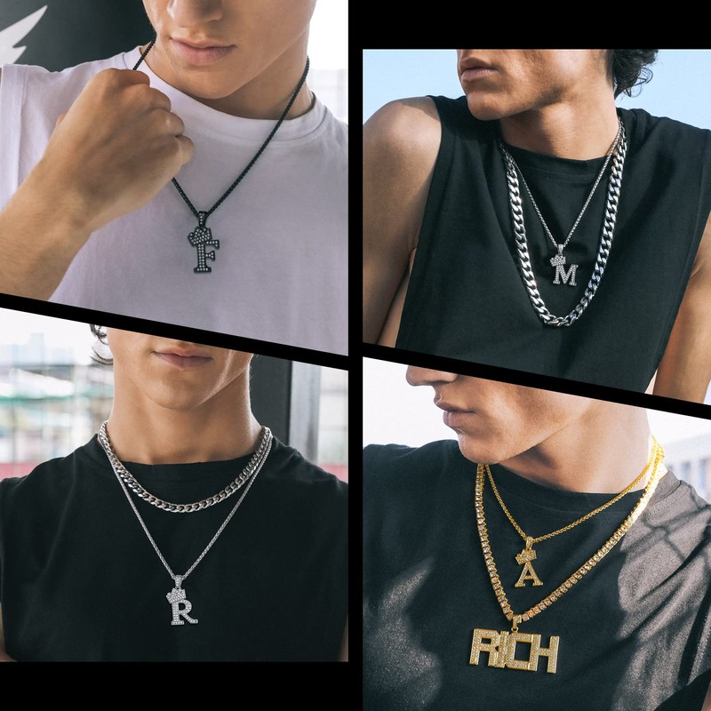 Richsteel Initial P Necklace Chunky Silver Chain Necklaces For Women