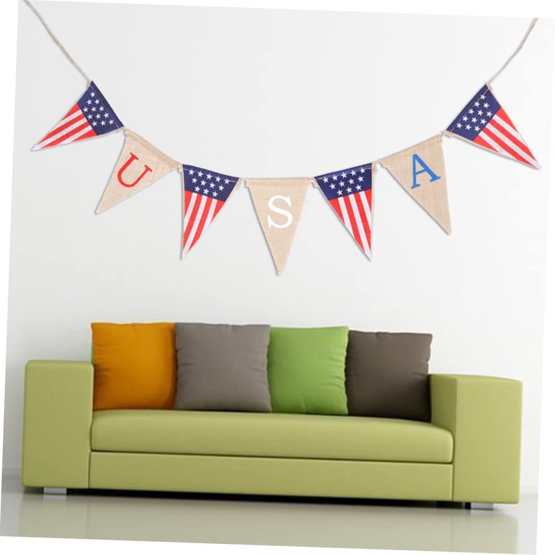 Ciieeo 2pcs 4th of July American Flag Pattern Burlap Banner