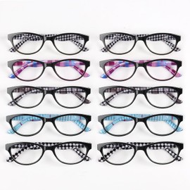 Gr8Sight 10 Pack of Women's Reading Glasses with Patterned Temples Funky Readers +1.0