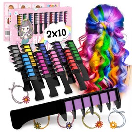 Magicat Hair Chalk Set for Girls, Easter Gifts for Children, 2 Packs of 10 Colours & 5 Hair Bobbles, Washable Children's Hair Colour, Hair Chalk, Gift for Girls, Creativity at Easter