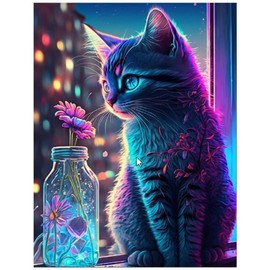 XUIIOSOOKP 5D Diamond Art Painting Kits for Adults, cat Diamond Art Kits Adults, Crystal Art Kits for Adults, DIY Cross Stitch Arts Crafts Pictures Embroidery Kit for Beginner Home Wall Decor 30x40cm