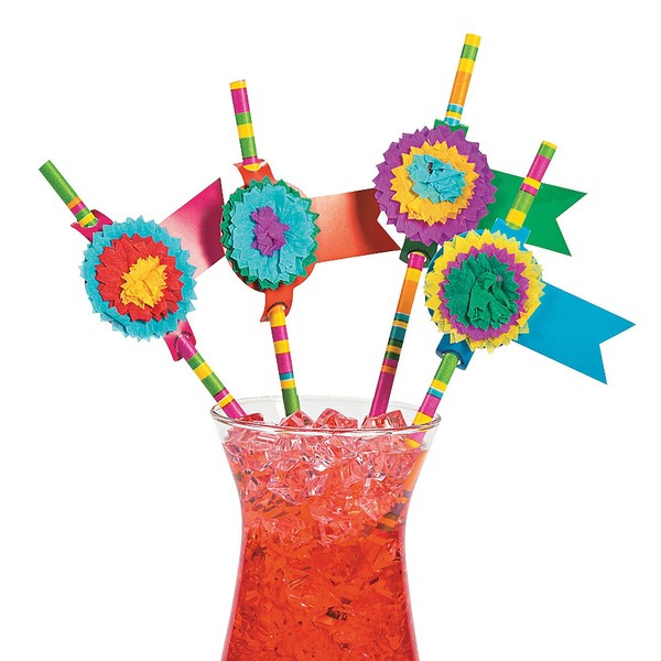 Fun Express - Fiesta Party Paper Straws (2dz) for Cinco de Mayo - Party Supplies - Drinkware - Straws - Cinco de Mayo - 24 Pieces