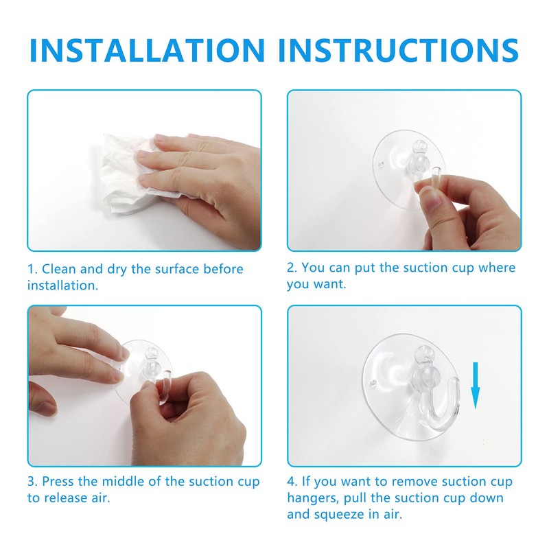 Piutouyar 20Pcs Clear Suction Cup Hooks 30mm/1.2" Plastic Sucker Pads