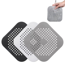 3 Pack Silicone Shower Drain Cover with Suction Cup, Square Shower Drain Hair Catcher, Hair Stopper for Shower, Kitchen Sink Strainer, Bathroom, Bathtub Accessories
