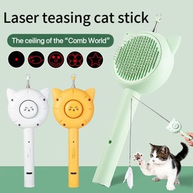 Cat Laser Toys Pointer with Red Light, 5 Adjustable Patterns, Cat Brushes for Indoor & Long/Short Haired Cats, Lightweight Design day gift