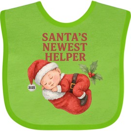 inktastic Baby's First Christmas 2025 Cute Santa Illustration Baby Bib Apple Green 46c1a