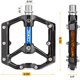 CXWXC Bicycle Pedals with Reflectors - MTB Aluminium Alloy Pedals Set, 9/16 Cube Pedals for Mountain Bike, Road Bike (Blue)