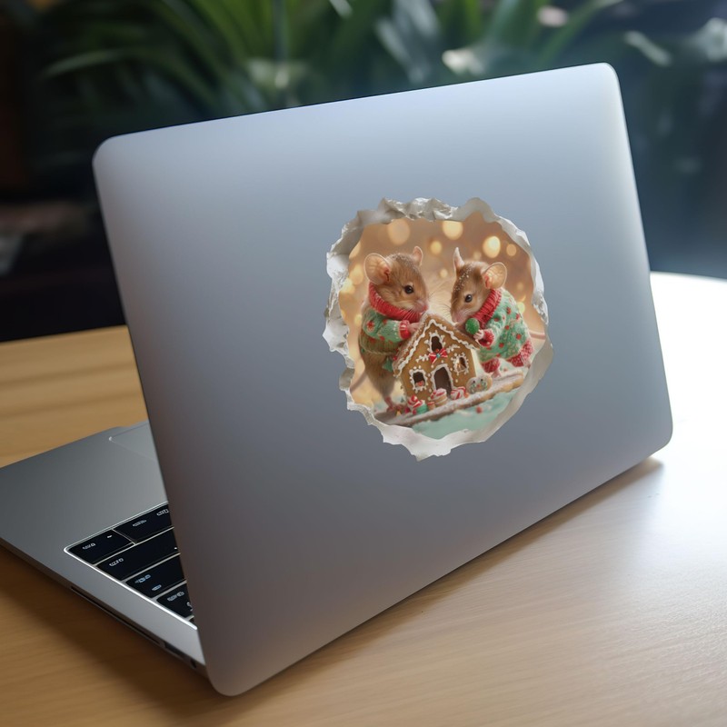 Gingerbread House Mice - Mouse Hole Wall Sticker