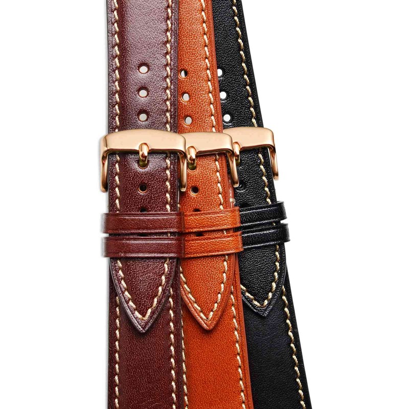 WOCCI 22mm Luxury Leather Watch Strap with Rose Gold Buckle