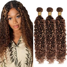 ZCMYVINND P430 Highlight Bundles Human Hair P430 Two Tone Chocolate Brown and Brown Curly Wave Bundles 18 20 22 Inch Chocolate Color Human Bundle Brazilian Unprocessed Remy Hair Extensions Weave