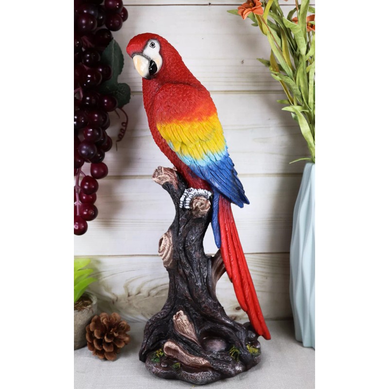 Ebros Tropical Rainforest Red Scarlet Macaw Parrot Perching On Branch