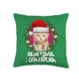 Dear Santa Cute Red Tabby Cat Naughty for Christmas Throw Pillow