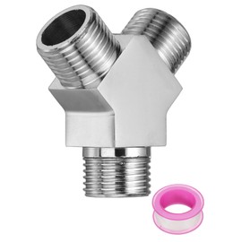 sourcing map G1/2" Shower Diverter Valve 3 Way, Stainless Steel Bidet Y Adapter Connector Hose Fitting Tee with PTFE Tape for Bidet Angle Valve Hose Toilet Faucet, （60mm,Silver