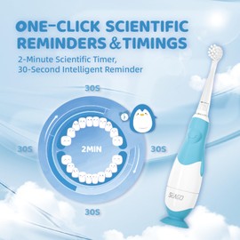 Generic Toddler Electric Toothbrush with White Led Light, 23g Lightweight Body for 0~3 Years Old Baby, 2-Minute Timer 30-Second Reminder，16,000 Gentle Vibrations, Baby Gifts（Blue）