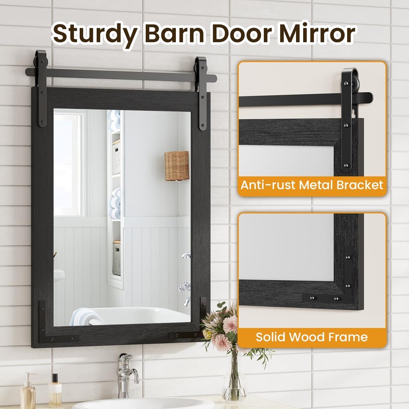 Dimelax 22” x 30” Black Farmhouse Barn Door Mirror with