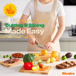 Riveira Bamboo End Grain Wood Cutting Board – Gourmet Bamboo Grandeur: 18 x 12 Wooden Cutting Board – Wooden Cutting Boards For Kitchen Decorative – Innovative Juice Grooves End Grain Cutting Board