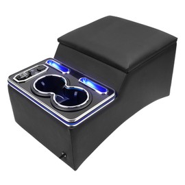 Upgraded Center Console, Truck Bench Front Seats Center Console Organizer and Storage, Cup & Phone Holder for Minivan, SUV, Middle Van, Fast Phone Charging & 7-Color Adjustable LED Lighting (Black)