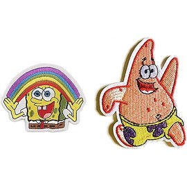 Sponge Cartoon Bob and Patrick Best Friends Characters Embroidered Iron on Patch Set of 2