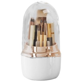 360° Rotating Toothbrush Holder with Cover, 7-Slot Bathroom Organizer for Electric Toothbrush, Toothpaste, Razors, Draining Water, Countertop Vanity Storage