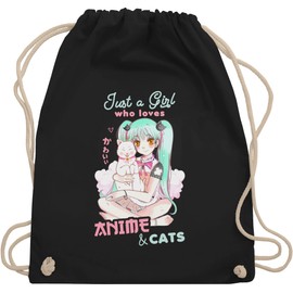 Shirtracer - Gym Bag Backpack - Gifts - Just a Girl Who Loves Anime & Cats, 01 black