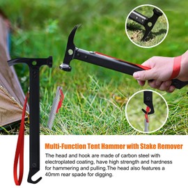 Eurmax USA Hiking Camping Tent Stakes and Hammer Set Lightweight Multi-Function Tent Hammer with Tent Stake Remover,Tent Pegs for Camping, Hiking, Backpacking, Gardening(Silver Stakes)