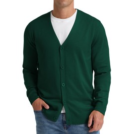 NITAGUT Mens Cardigan Sweater Vintage Striped V-Neck Long Sleeve Button Down Knitted Sweaters,Green, Large