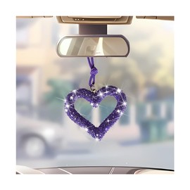 Mandark Bling Heart Car Hanging Accessories, Crystal Rhinestone Vehicle Rear View Mirror Charm Pendant Ornaments, Cute Diamond Auto Interior Hanger Decoration for Women Girls（Purple）